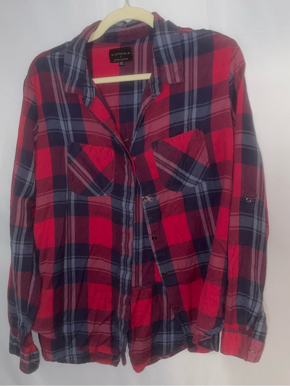 Y2K Cotton On Flannel - Pink and Blue Button Down Southern Rodeo Spring